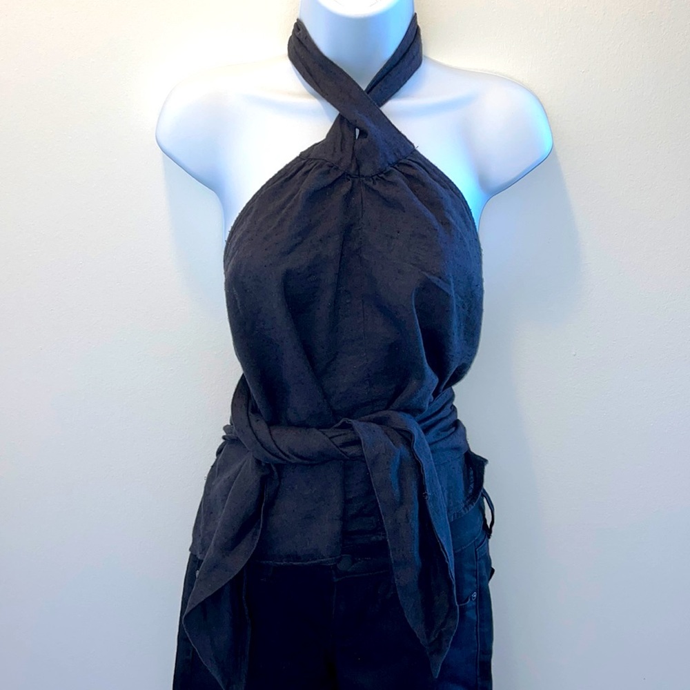 Free People Grey/Black Tie Front Halter Top